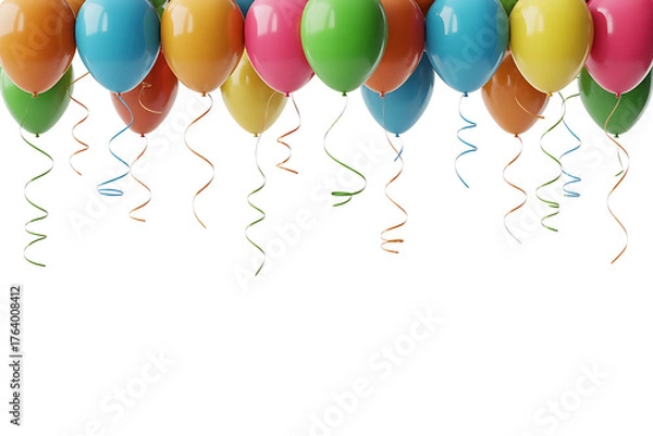 Fototapeta Colorful balloons and streamers celebrate a joyful, festive atmosphere, creating a vibrant, cheerful scene.