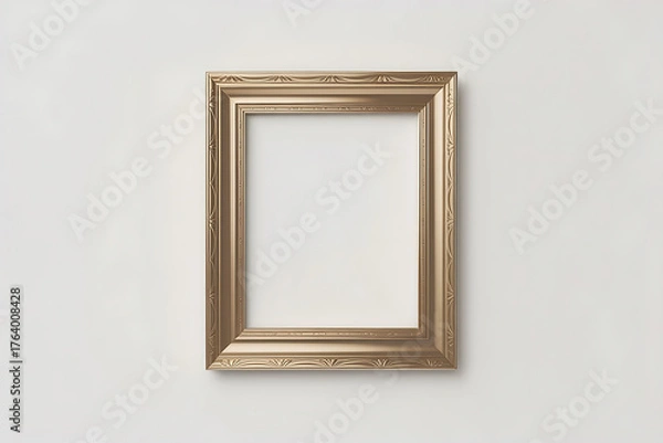 Fototapeta Ornate golden frame against a plain wall, suggesting potential for art display.