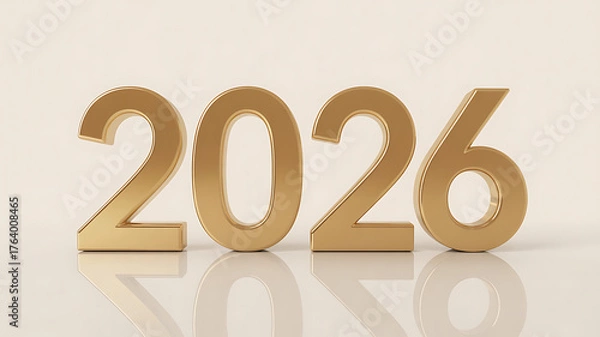 Fototapeta Golden numerals display "2026," representing a future year, hope, and new beginnings.