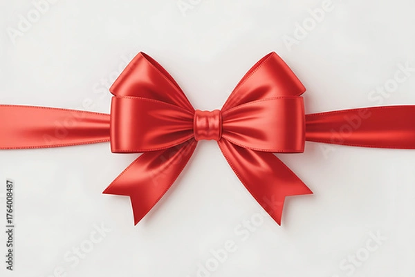 Fototapeta Elegant red bow with flowing ribbon, conveying celebration, gift-giving, and a touch of luxury.