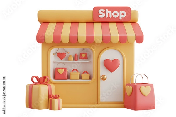 Fototapeta Colorful shopfront with gifts and bags, displaying a cheerful and inviting retail experience.