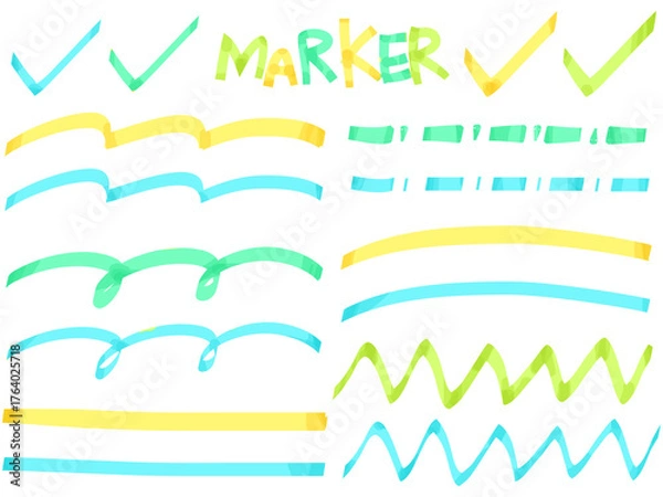 Fototapeta マーカー 蛍光ペン ライン チェック イラスト素材