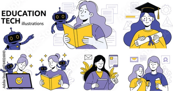 Fototapeta Illustrations depicting education technology and learning environments