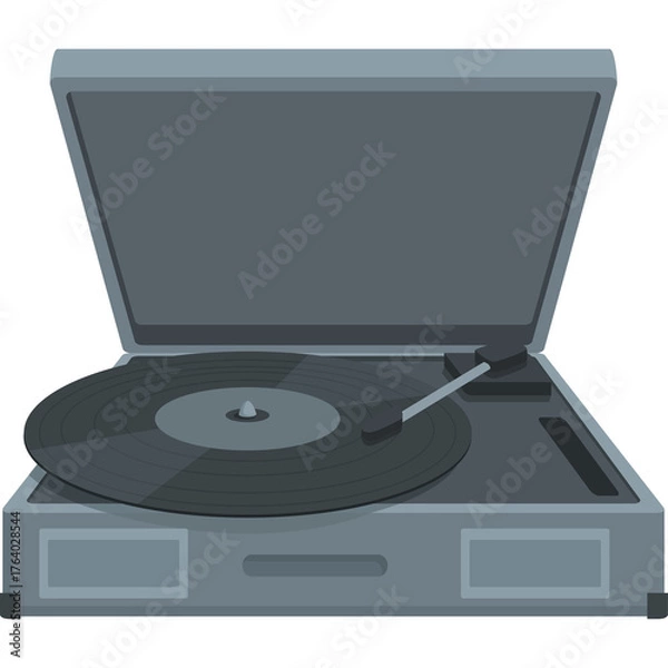 Obraz Pixel Art Style Gray Vinyl Record Player With Open Lid And Spinning Disc In A Retro Aesthetic Captured In A Studio Setting