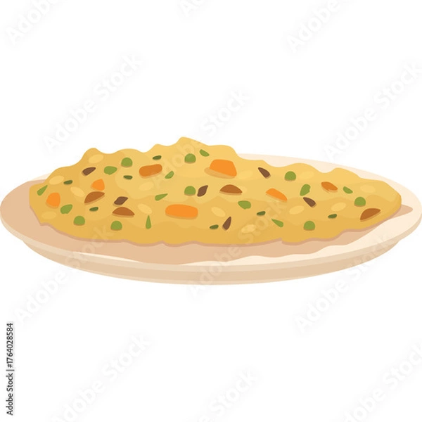 Obraz Pixel Art Style Illustration of a Plate Filled with Fried Rice and Mixed Vegetables Featuring Peas Carrots and Green Beans on a Subtle Beige Plate on a Transparent Background