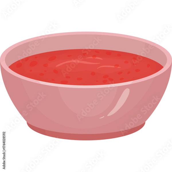 Obraz Pixel Art Style Illustration Of A Pink Bowl Filled With Red Tomato Soup Or Sauce With Visible Bits Of Tomato Isolated On A Transparent Background
