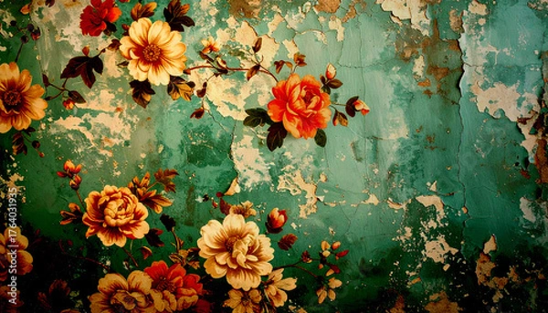 Fototapeta grunge background with flowers
