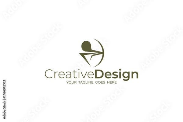 Fototapeta logo of a person raising a bow and arrow, simple design, archery