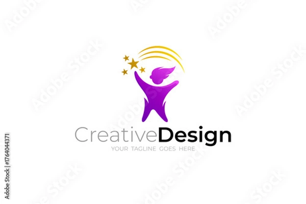 Fototapeta humanity logo with a symbol of a child and a shooting star