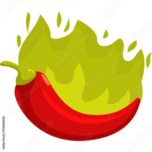 Fototapeta Red chili pepper icon engulfed in green flames on a transparent background symbolizing spicy food and intense heat for culinary or graphic design applications