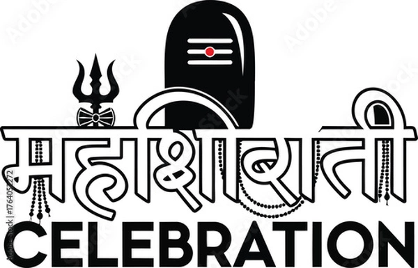 Fototapeta Maha Shivratri Celebration Vector with Lord Shiva Lingam, Trishul and Hindi Calligraphy Design .
