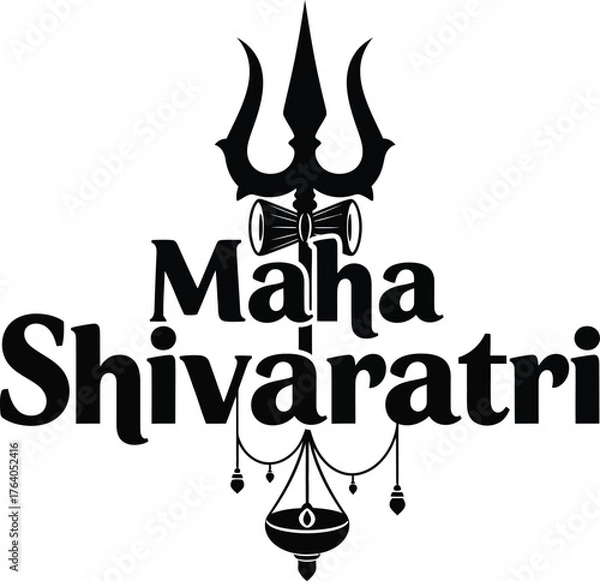 Fototapeta Maha Shivaratri Festival Emblem with Trishul and Decorative Elements .