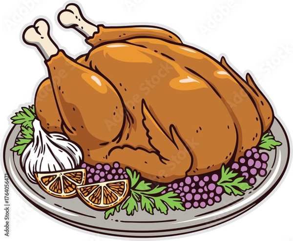 Obraz Roasted turkey food cartoon 