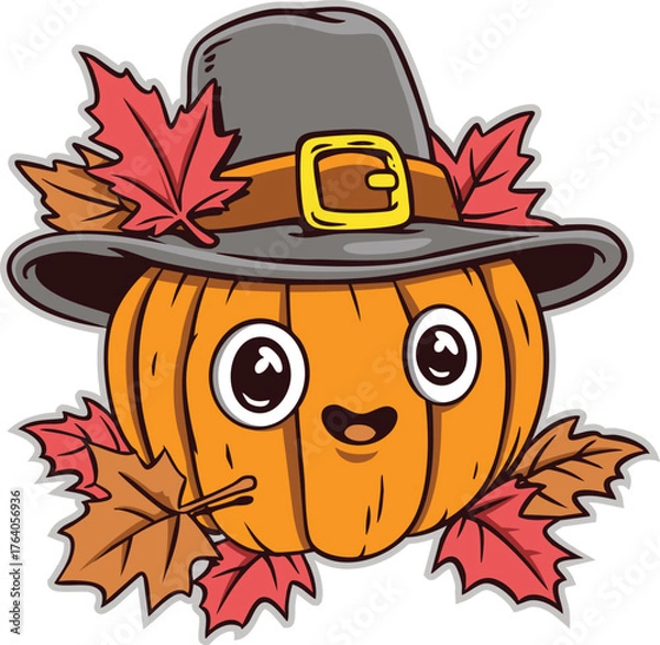 Obraz Thanksgiving happy pumpkin wearing pilgrim hat