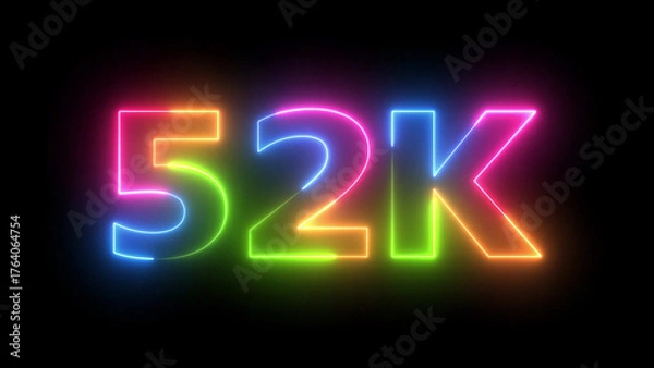 Obraz Animated Neon 52K Text Vibrant Glowing Outline on Dark Background for Digital Achievements