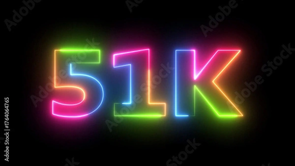 Obraz Glowing Neon 51K Text Animation Vibrant Outline on Black Background for Digital Milestones