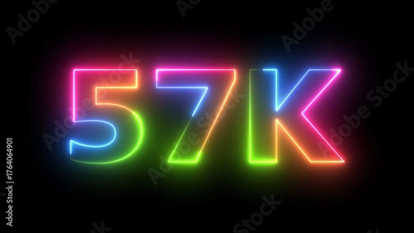 Obraz 57K Neon Light Display Bright Colorful Text on Black Background Follower Increase