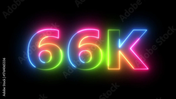 Obraz 66K Neon Light Text Animated  Digital Count Celebration Success Vivid Color Numbers