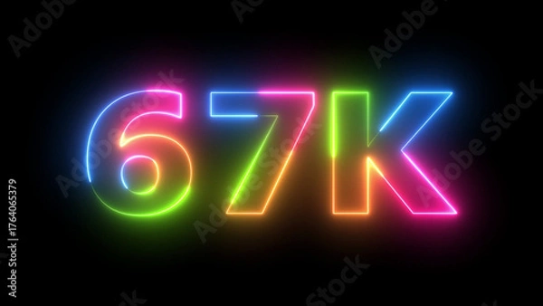 Obraz 67K Neon Light Text Animated  Digital Count Celebration Success Vivid Color Numbers