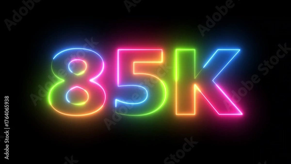 Obraz Vibrant glowing 85K neon sign colorful number isolated on black background for celebrations