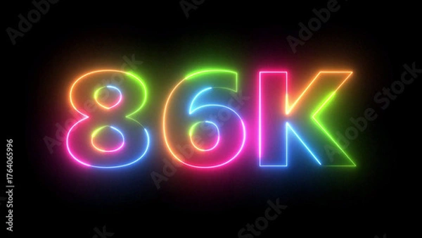 Obraz Vibrant glowing 86K neon sign colorful number isolated on black background for celebrations