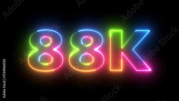 Obraz 88K colorful glowing neon text 3D illustration 88 000 followers or subscribers celebration
