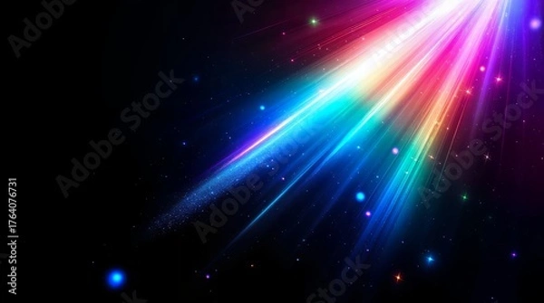 Fototapeta 右上から差し込む虹色の光と粒子