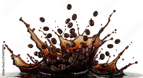 Fototapeta Coffee bean splash isolated on transparent background, a caffeinated beverage