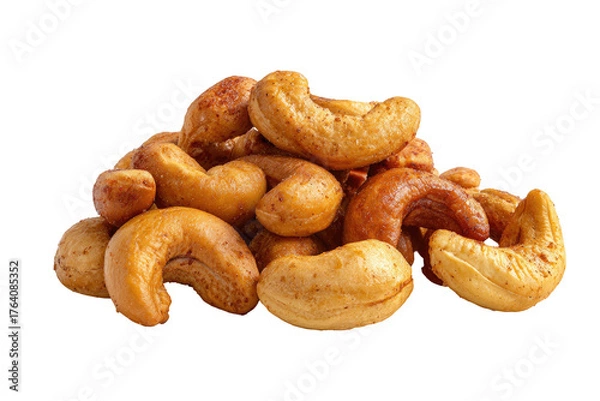 Obraz Roasted cashews, piled high, golden-brown, isolated