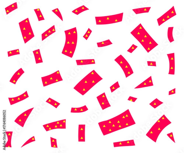 Fototapeta Red symbol triangle yellow confetti celebration, for birthdays, invitation cards, graduations, parties, holidays etc.