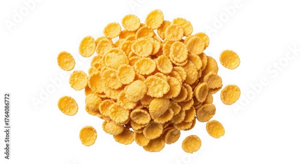 Fototapeta Pile of golden corn flakes isolated on transparent background, breakfast cereal