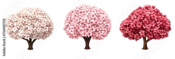 Obraz Three blossom trees of varying pink hues