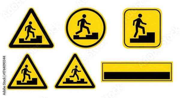 Fototapeta Warning signs for stairs isolated on transparent background to prevent accidents