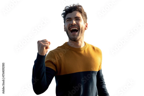 Fototapeta Man celebrating success isolated on transparent background
