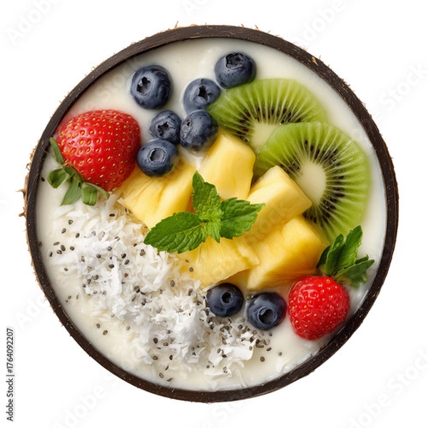 Obraz Healthy Tropical Fruit Bowl in a Coconut Shell