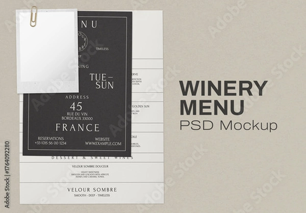 Obraz Elegant Winery Menu Mockup Template PSD