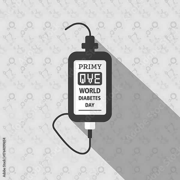 Fototapeta A grayscale illustration depicts a medical device against a patterned background, celebrating World Diabetes Day.