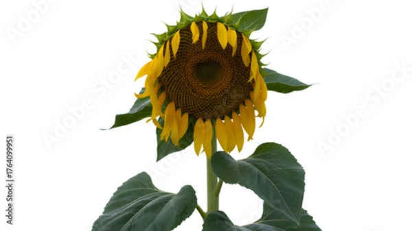 Fototapeta Single sunflower bloom against a dark background