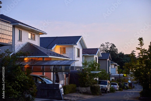 Fototapeta 夕方の住宅地の家並
