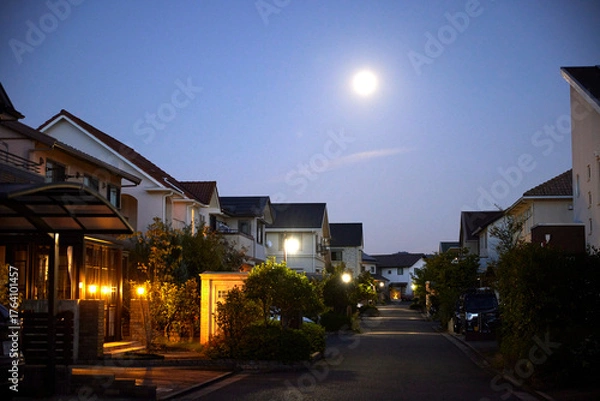 Obraz 夜の静かな住宅街の家網