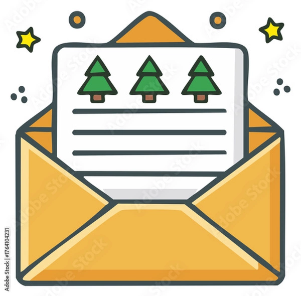 Fototapeta Open Envelope with Christmas Trees Note Holiday Message Card Illustration