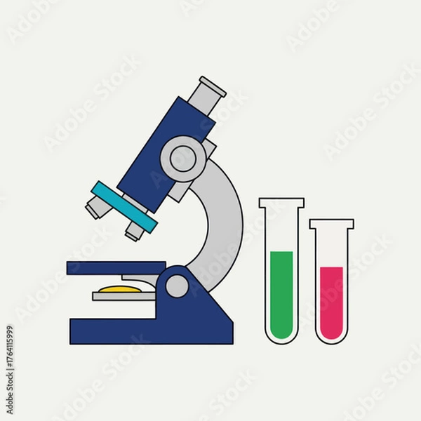Fototapeta Scientific Laboratory Equipment with Microscope and Test Tubes.