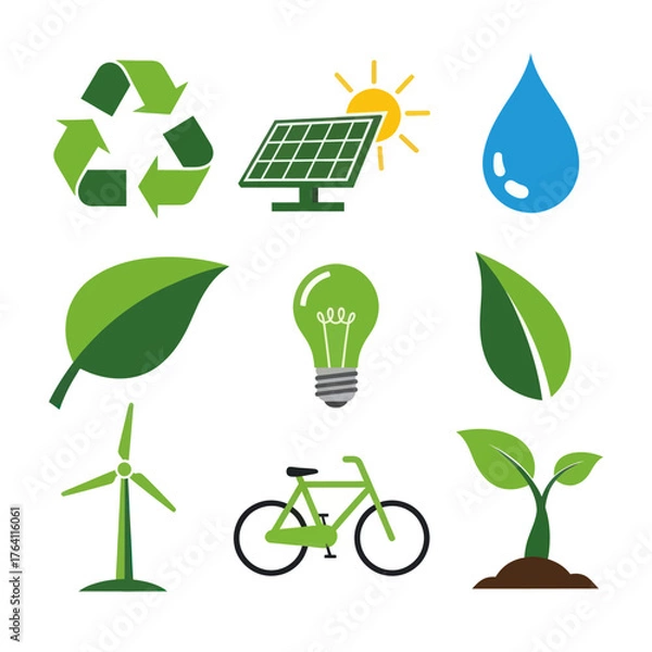 Fototapeta Set of Green Ecology and Renewable Energy Icons.