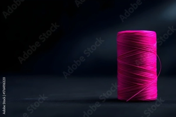 Obraz Neon Pink Thread Against Dark Moody Background Minimalist Fiber Art Contemporary Design Vibrant Textile Photography