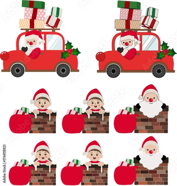 Fototapeta 크리스마스 선물을 배달하는 산타카와 산타클로스