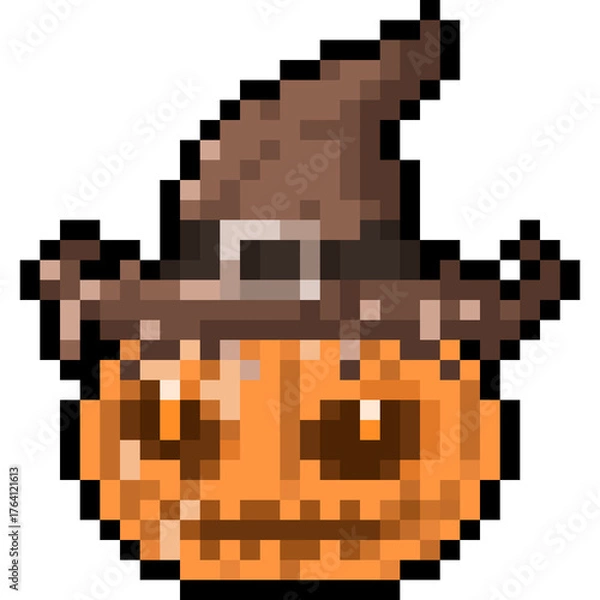 Obraz Cartoon Pixel Jack O Lantern Head Icon.