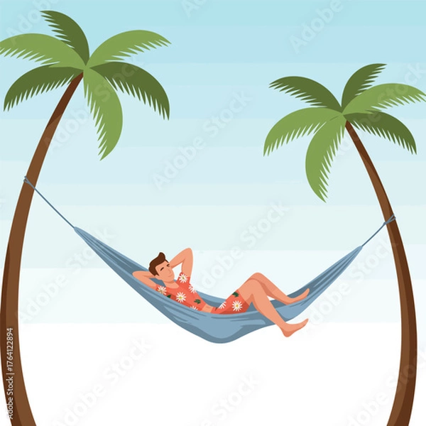 Fototapeta Relaxing in a hammock on a tropical beach.