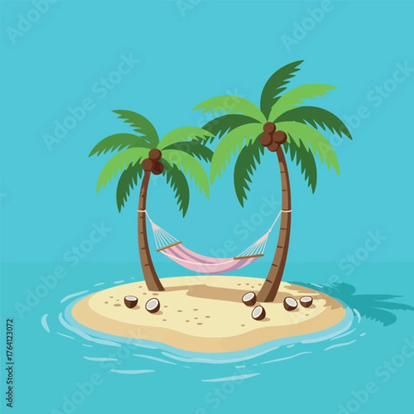 Fototapeta Tropical Island Paradise with Hammock Between Palm Trees.