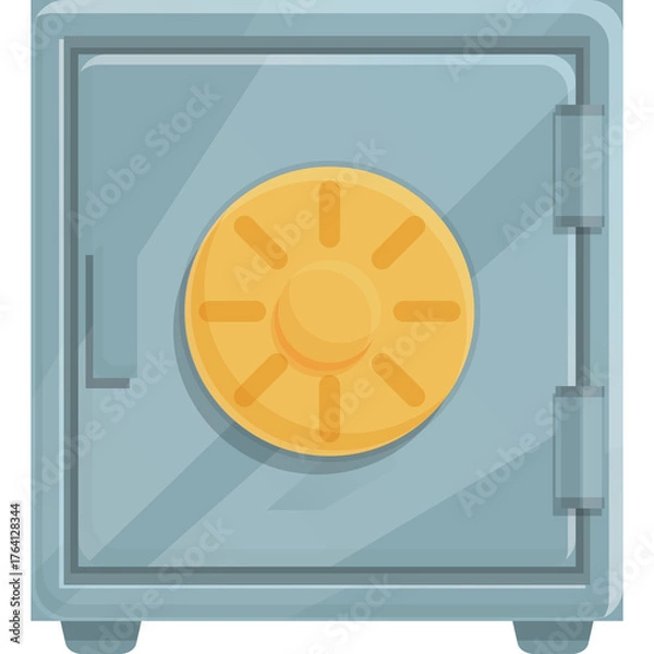 Fototapeta Gray Metal Safe with Yellow Combination Lock and Four Legs Isolated on White Background