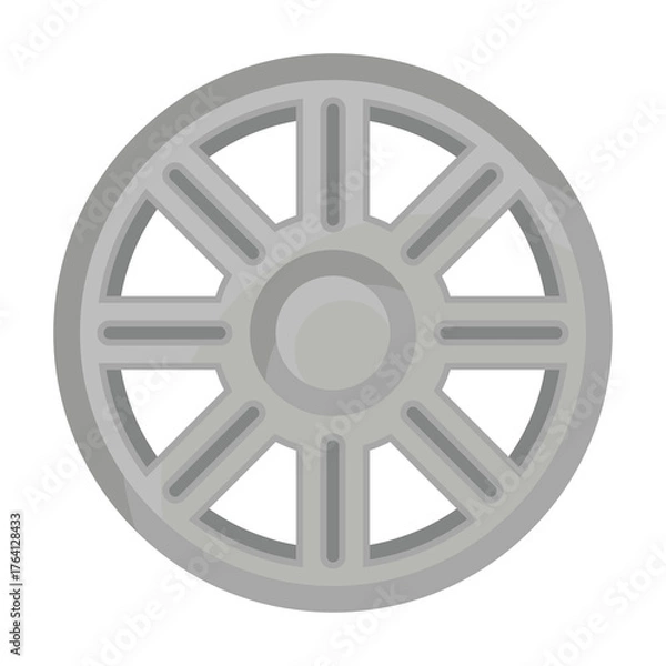 Fototapeta Gray Circular Grille With Radial Spokes And Central Hub On Transparent Background